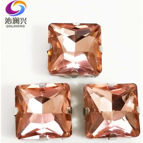 Water red top quality Glass Crystal sew on stones,square shape claw rhinestone with holes,Diy/Clothing accessorie SWZ408