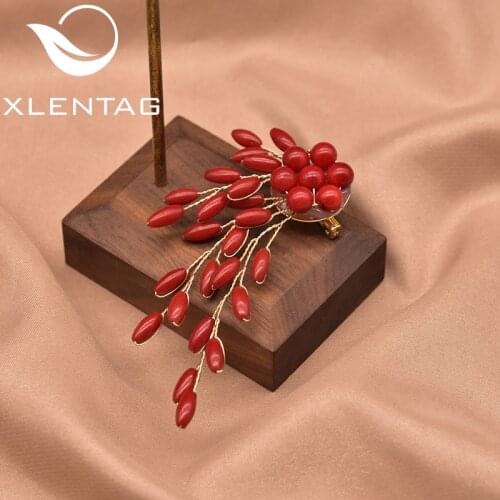 XlentAg Thin Rice Coral Side Branch Brooch Brooch Women Wedding Engagement Fashion Simple Exquisite Jewelry Gift GO0386