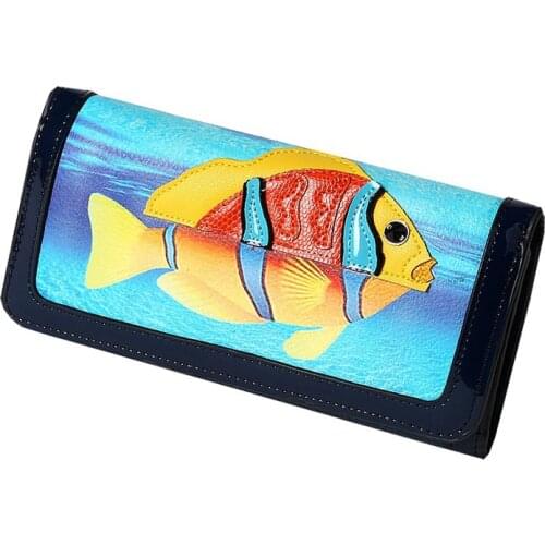 Women Bags Leather Patchwork Embroidery Wallets Girl Clutch Purse Female Billfold Braccialini Brand Style Design Cartoon fish