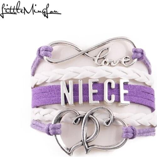 Little Minglou Infinity love Niece bracelet double heart charm leather wrap bracelets & bangles for women jewelry family gift