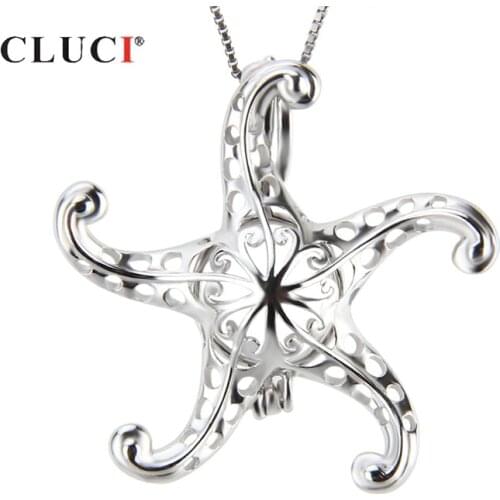 CLUCI 925 Sterling Silver Lovely Sea Star Pendants Luxury Animal Pendant for Women Jewelry Real Silver 925 Pearl Locket SC205SB