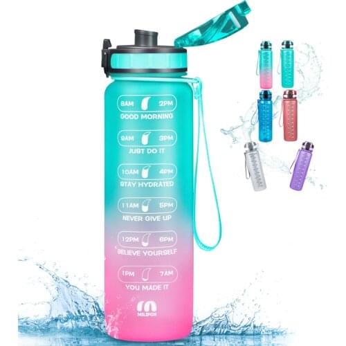 ZOMAKE Motivational Water Bottle 1000 ml with Time Marker & Removable Strainer, BPA Free Leakproof Water Jug for Fitness, Gym a
