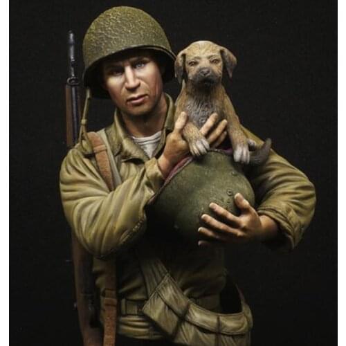1/9 WW2 US Infantry, 'Saving the dog' Resin kit Bust GK Military theme of World War II Uncoated No colour