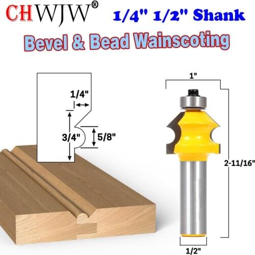 1pc 1/4" 1/2" Shank Bevel & Bead Wainscoting Router Bit - CHWJW 13111