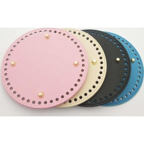 1pcs PU Leather Round Bottom for Knitted Bag Handmade Bag Accessories DIY Crochet Knitting Bag Bottom With Holes Rivet 15*15cm