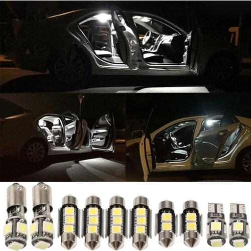 10Pcs/Set Car LED Lights Auto Interior Light Upgrade White Canbus Car Inside Reading Light BULBS Lamp Kit A Set For VW GOLF MK5
