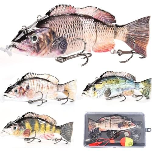 13.5cm/ Electric Fishing Lures USB Rechargeable Fake Bait 4 Section Auto Propeller Swimbait Flashing LED Light Wobblers