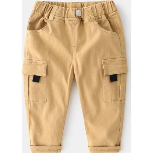 2020 Solid Cotton Boys Cargo Pants 2-6Year Elastic Waist Children Casual Pants Streetwear Full Length Boys Clothing Pocket