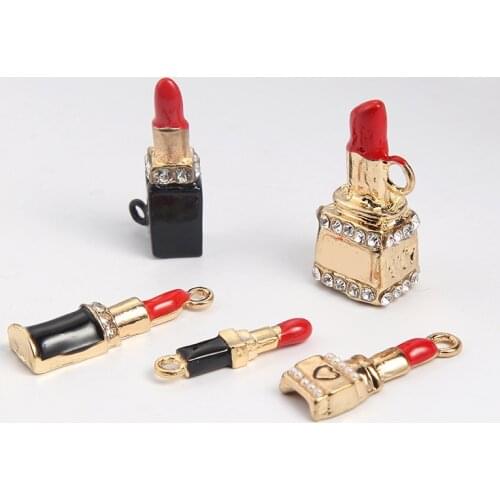 5pcs/set Fashion Enamel Lipstick Featured DIY Alloy Jewelry Accessories Dripping oil three-dimensional pendant Charms XL491