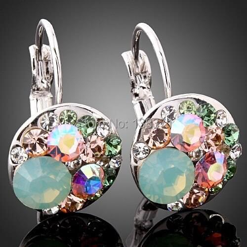 Alisouy New Fashion White Gold Color Clear Amythest Pacific Opal Colorful Austrian Crystal Female Earrings