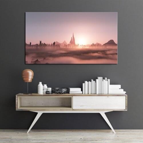 Large Posters Pink Landscape Picture of Fantasy Sunset Art Oil Canvas Prints Decoration Living Room Wall Art Pictures