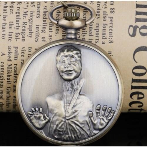 Steampunk Unique Portrait Design Bronze Quartz Pocket Watch Necklace Pendant Unisex Gift Clock Watch