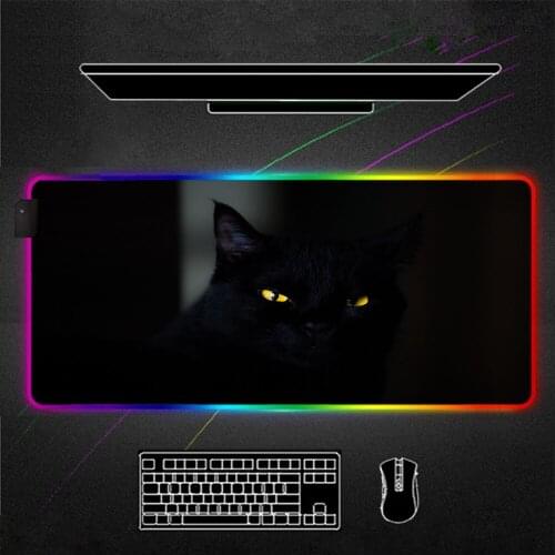 Black cat eye cute Mouse Pad gamer Large LED MousePad rgb Desk Mat PC Desk Play Mat with Backlit gaming accessories mouse mat