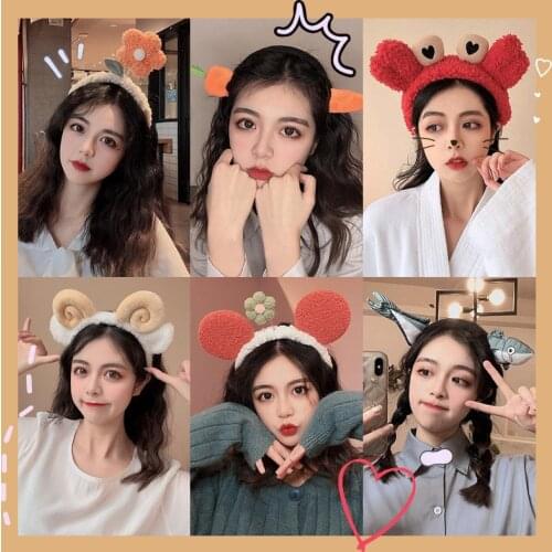 Girls Face Wash Makeup Hairbands Cartoon Cute Little Crown Hair Band Flower Crown Rabbit Ears Headband Woman Hair Accessories