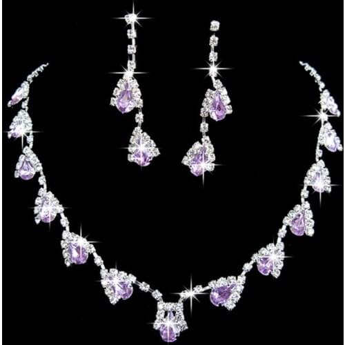 066C Jewelry Sets Wedding Rhinestone Crystal Bib Statement Necklace Earrings Set Brides Party Prom costume jewelry for women