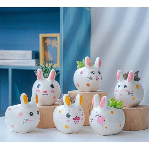 Cute Rabbit Flower Pot Succulent Pot Ceramic Vase Desktop Decoration Gardening Supplies Potted Plant Pot