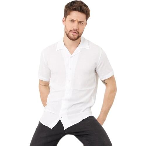 Mens Slim Fit Linen Snap Collar Short Sleeve Shirt Smooth Material Standard-fit Youthful Button-down Shirt slim Fit Strip