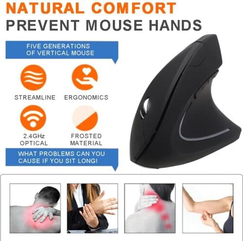 Pohiks 1pc 2.4GHz Wireless Ergonomic Vertical Optical Mouse 6 Buttons Adjustable 1600DPI Mice For PC Laptop Computer