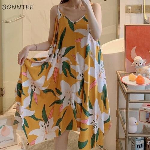 Nightgowns Women Various Colors Summer Comfortable Home Thin Sleeveless Floral Lazy Sleep Popular Sweet Princess Korean Style