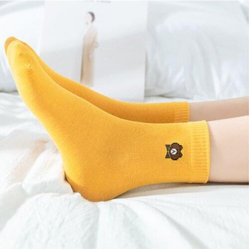 QCartoon Bear Socks Embroidery Cotton Wild Trend Tube Casual Comfortable Deodorant Sweat Women Funny Harajuku Floor Female Socks