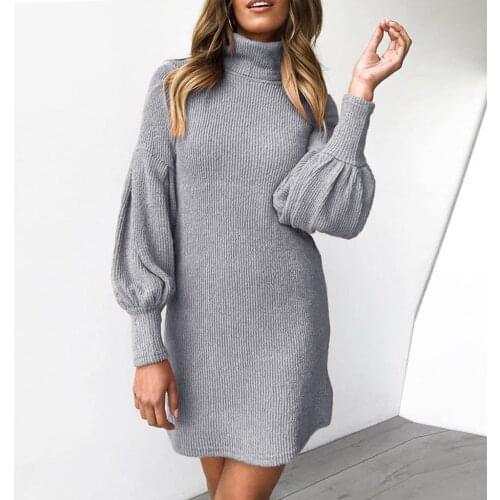 Solid Color Womens Dress Hot Products 2020 Autumn and Winter Fashion Thread Round Neck Long Sleeve Hip Female Dresses Vestidos