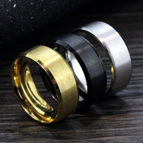 Wholesale Top 100pcs/Lot 8MM Mens Rings Stainless Steel Silver Color Gold Plated Black Mix Jewelry Fashion Titanium Steel Ring