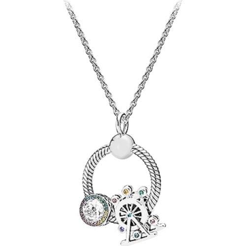 100% S925 Sterling Silver O Necklace Colorful Rainbow Ferris Wheel String Decorated With Lucky Valentines