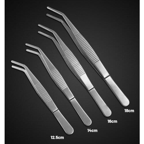 JINRUI Thickened stainless steel tweezers round head with teeth dressing tweezers straight elbow gripping tool gardening clamp