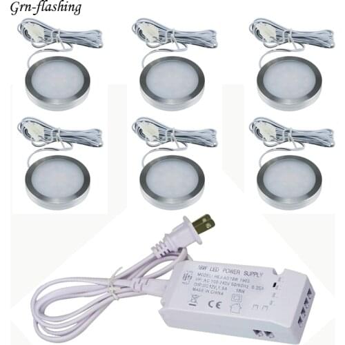 6pcs 2W LED Ceiling Light Under Cabinet Lamp with 12V EU US Power Adapter Indoor Kitchen WC Bedroom Cabinet Wardrobe Home Decor