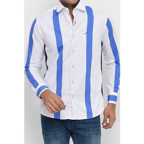 Slim-Fit White Striped Cotton Satin Shirt