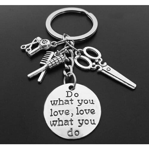 Do What You Love Hair Dryer Scissors Keychain Metal Barber Key Ring