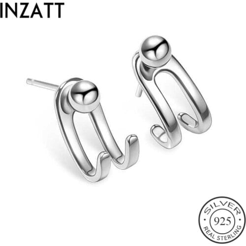 INZATT Real 925 Sterling Silver Geometry Bead Stud Earrings For Fashion Woman Cute Fine Jewelry MInimalist Accessories Gift