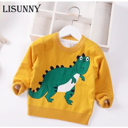 Boys Sweater 2021 Spring Autumn Baby Sweater Jumper Children Sweater Cartoon Dinosaur Toddler Pullover Kids Clothes 1-7y COTTON