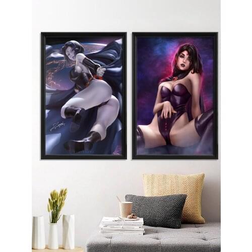 Raven Sexy Nude Girl ArtWork Anime Illustrations Cartoon Poster Room Wall Art Silk Decoration Prints Home Decor Canvas