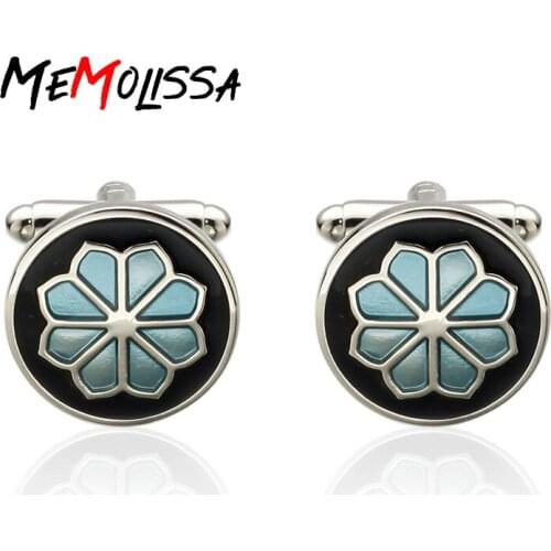 Memolissa High Quality Classical Blue Flower Shirt Cufflinks for mens French Cuff Buttons Cuff Links Gemelos Abotoaduras Jewelry