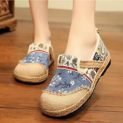 Spring Autumn Korean Style Vintage Embroider Shallow Canvas Internet Celebrity Women Lazy Shoes Slip-On Lady Flats 190919