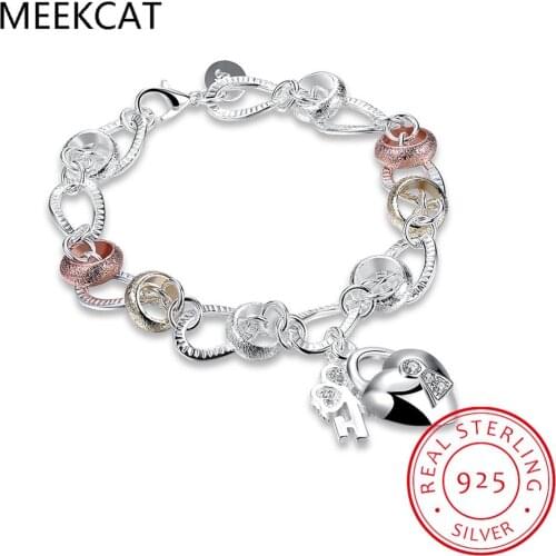 925 Silver Bracelet women bracelet Bileklik 925 silver fine jewelry Crystal heart Lock flower simple droplets lobster clasp