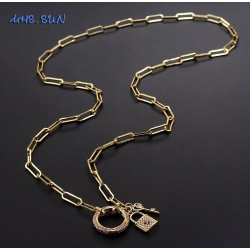 MHS.SUN Newest 1PC Women Cubic Zirconia Jewelry Round/Heart Pendant Necklace Long Chain Sweater Necklace Party Gift For Girls