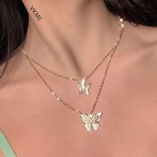 VKME New Butterfly necklace for Women Vintage Gold lock necklace 2020 necklace Fashion Jewellery Drop shipping