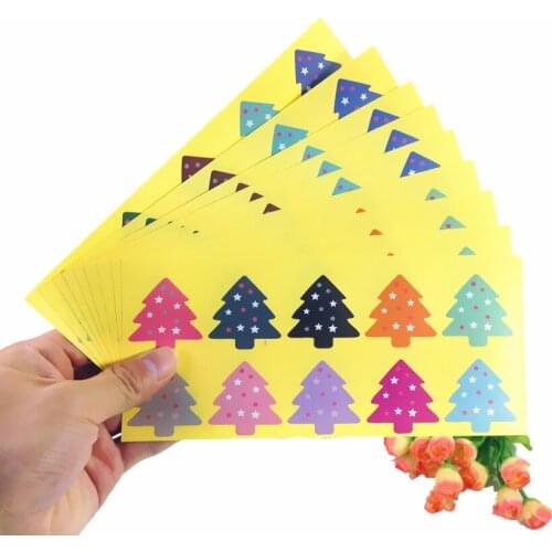 1000pcs/lot Colourful Christmas Tree design self-Adhesive Sealing sticker for DIY Baking Decoration packaging label