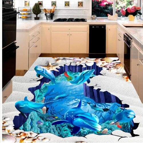 3D wallpaper floor for living room dolphin Photo wallpaper mural floor PVC waterproof floor Home Decoration