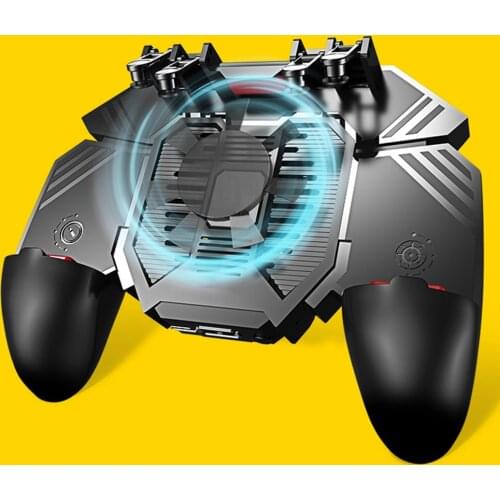 AK77 USB 6 Fingers Fire Trigger PUBG Mobile Gaming Shooter Controller Gamepad Grip With Dual Cooling Fans Mobile Phone Radiator