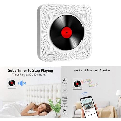 White Bluetooth CD Player Wall Mountable Remote Control w/Headphone Jack AU