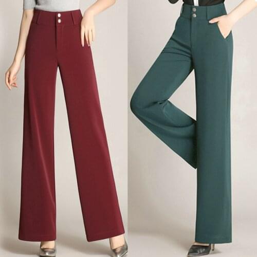 Summer Spring Office Lady Women Wide Leg High Waisted Wine Red Green Black Trousers , Autumn Female Woman Loose 6XL 7XL Pants
