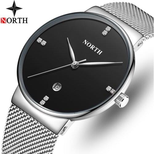 Fashion Qaurtz Men Watches NORTH Luxury Brand Steel Mesh Untra Thin Waterproof Watches Casual Sport Watch Men Relogio Masculino