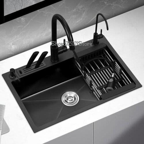 Black Nano Sink Single Tank Household Vegetable Sink Kitchen Sink 304 Stainless Steel Large Sink
