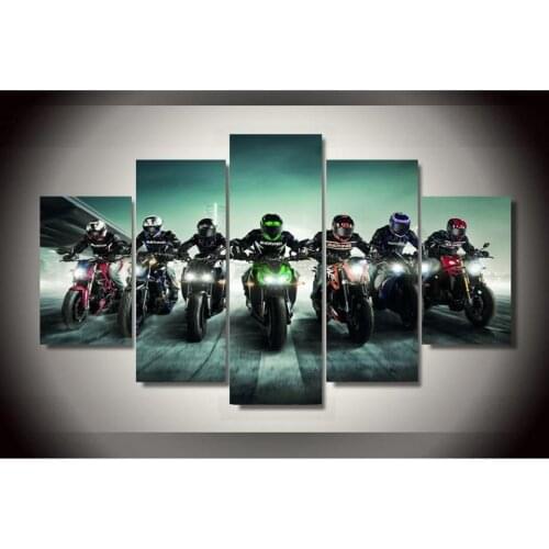Home Decoration Modern HD Printed Posters 5 Panel Motorcycle Race Tableau Wall Art Pictures Canvas Modular Paintings Frame