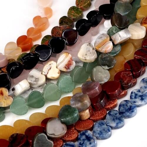 Heart Shape Natural Stone Beads Crazy Lace Agates Unakite Rainbow Stone Beads For Jewelry Making Diameter 10mm Thickness 5mm