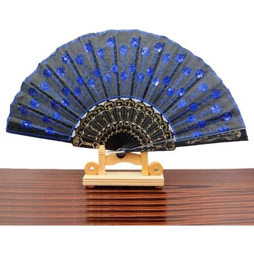 Chinese Style Classical Peacock Fans Women Dance Hand Held Fans Embroidered Sequins Folding Fan Girls Photo Props Arts Crafts