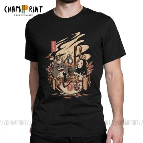 Ramen Pool Party T-Shirt for Men Japanese Harajuku Miyazaki Hayao Totoro T Shirts Novelty Pure Cotton Tees Printing Clothing